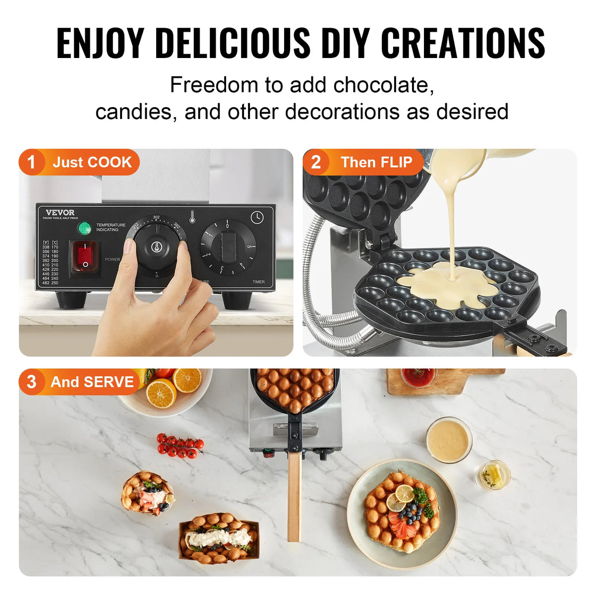 SucceBuy Commercial Bubble Waffle Maker With Rotatable Nonstick Plates