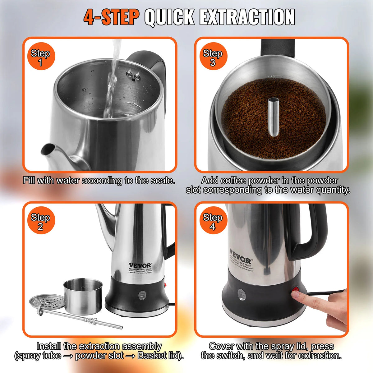 SucceBuy Stainless Steel Electric Coffee Percolator With Keep Warm