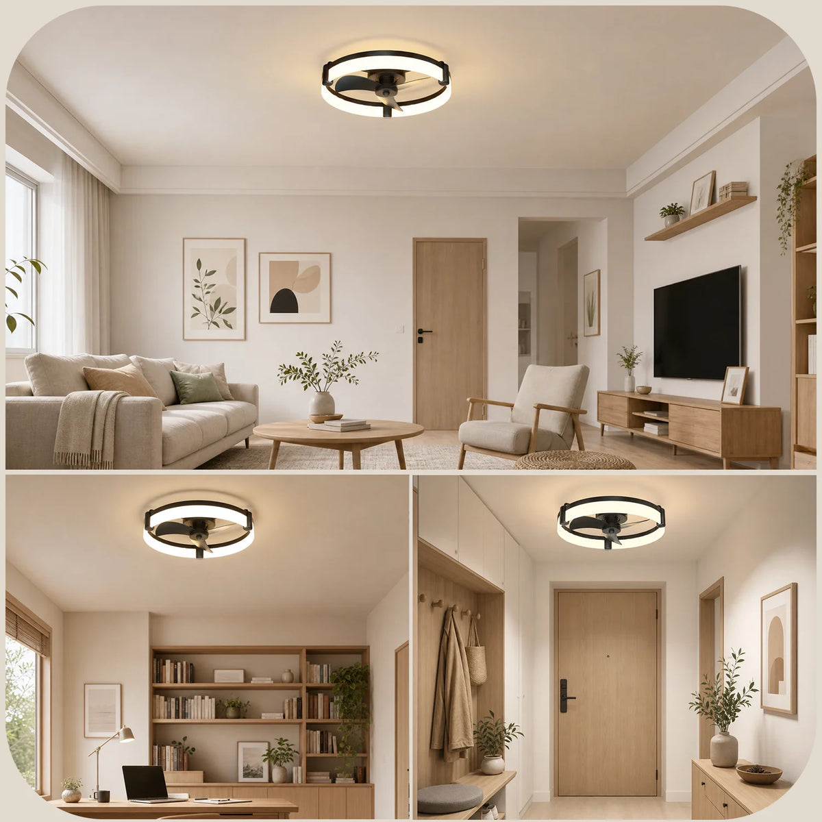 Aiopp Modern Flush Mount Ceiling Fan With Dimmable LED Light