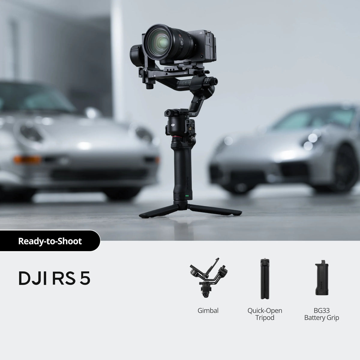 DJI RS 5 Gimbal Stabilizer for Camera, Canon/Sony/Nikon/Fujifilm | Fine-Tuning Knobs, 2nd-Gen Automated Axis Locks, Quick-Open Tripod, Z-Axis Indicator