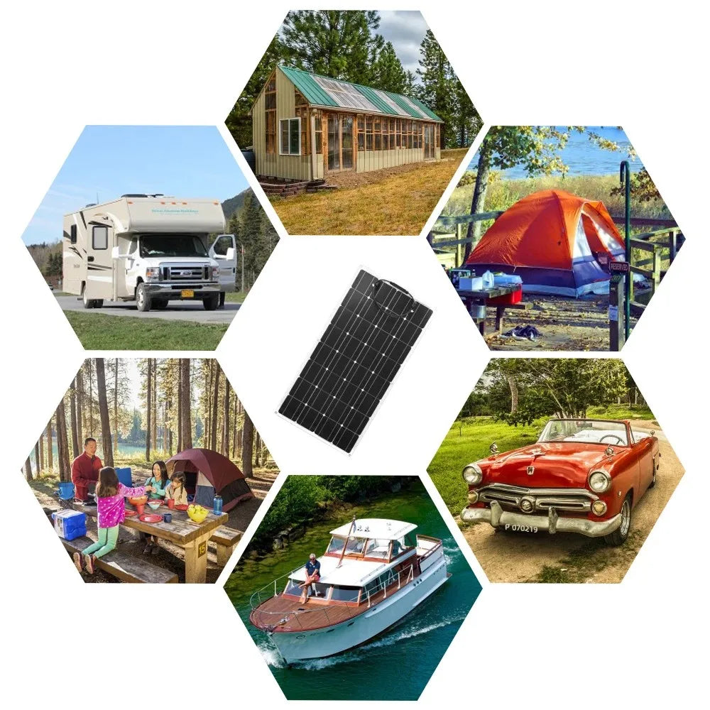 100W Flexible Monocrystalline Solar Panel Waterproof for Car Boat Home 12V Battery Charger