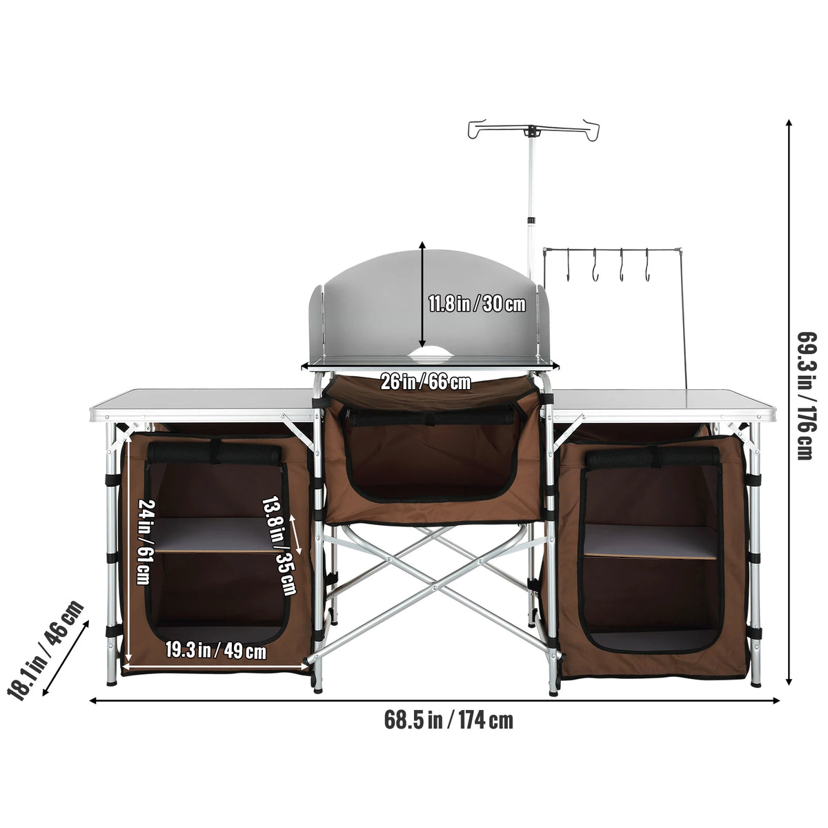 SucceBuy Foldable Outdoor Camping Kitchen Table With Storage Rack
