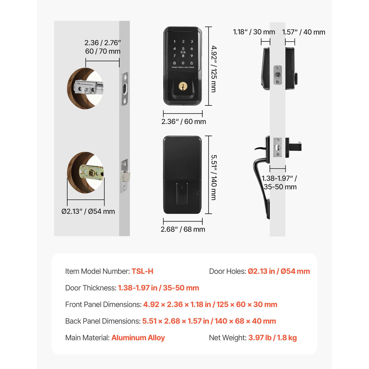 SucceBuy Keyless Entry Door Lock Set Touchpad Deadbolt with IC Card Customizable Codes Auto Lock Anti-Peeking Backlit for Home