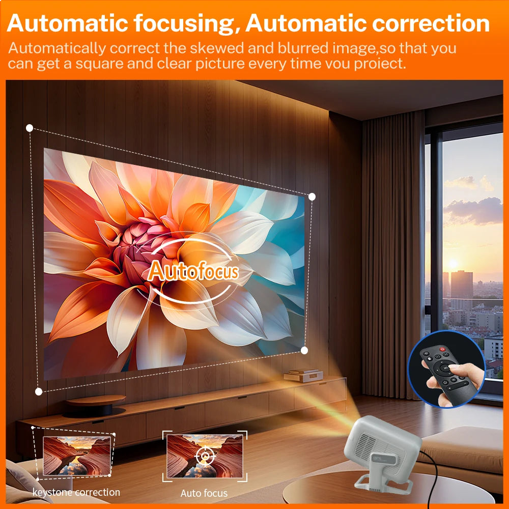 Portable Android Projector Auto Keystone WiFi 6 Bluetooth Streaming 1080P 4K Support