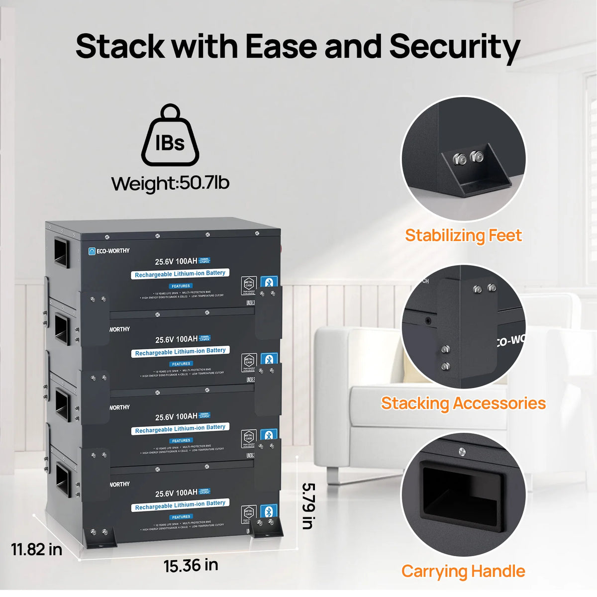 ECO-WORTHY LiFePO4 Lithium Battery With Bluetooth Low Temperature Protection