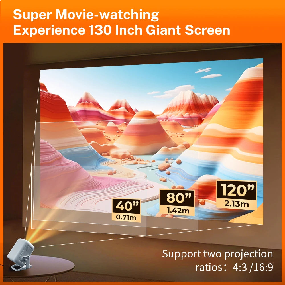 Portable Android Projector Auto Keystone WiFi 6 Bluetooth Streaming 1080P 4K Support