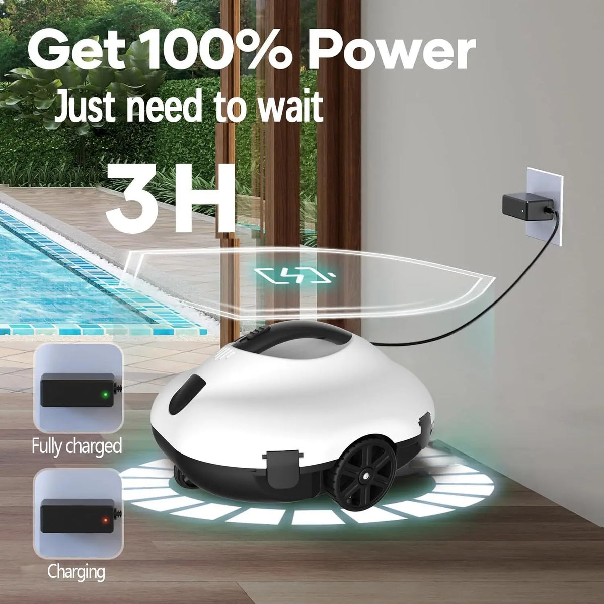 Blossom PC2332 Cordless Robotic Pool Cleaner 120Min Runtime 80㎡ Working Area Self-Parking For Inground Pools