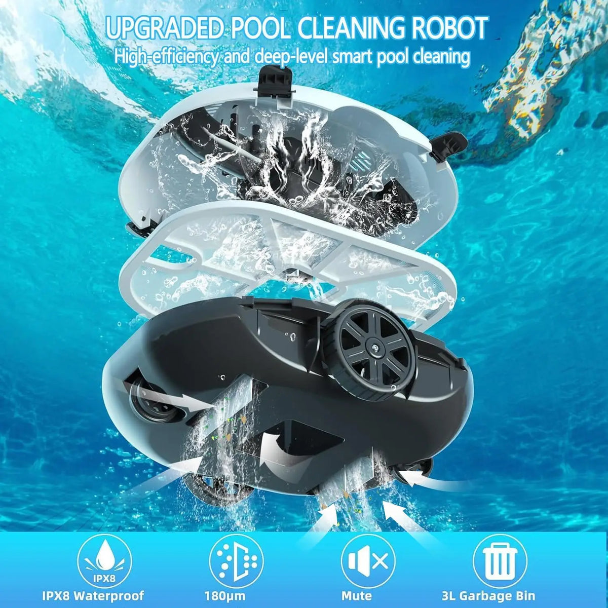 Blossom PC2332 Cordless Robotic Pool Cleaner 120Min Runtime 80㎡ Working Area Self-Parking For Inground Pools