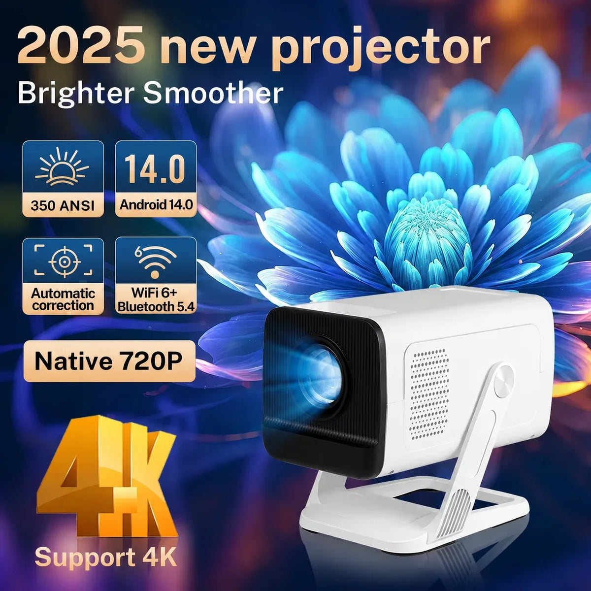LynCast Portable 1080P Projector With 4K Decoding And WiFi 6