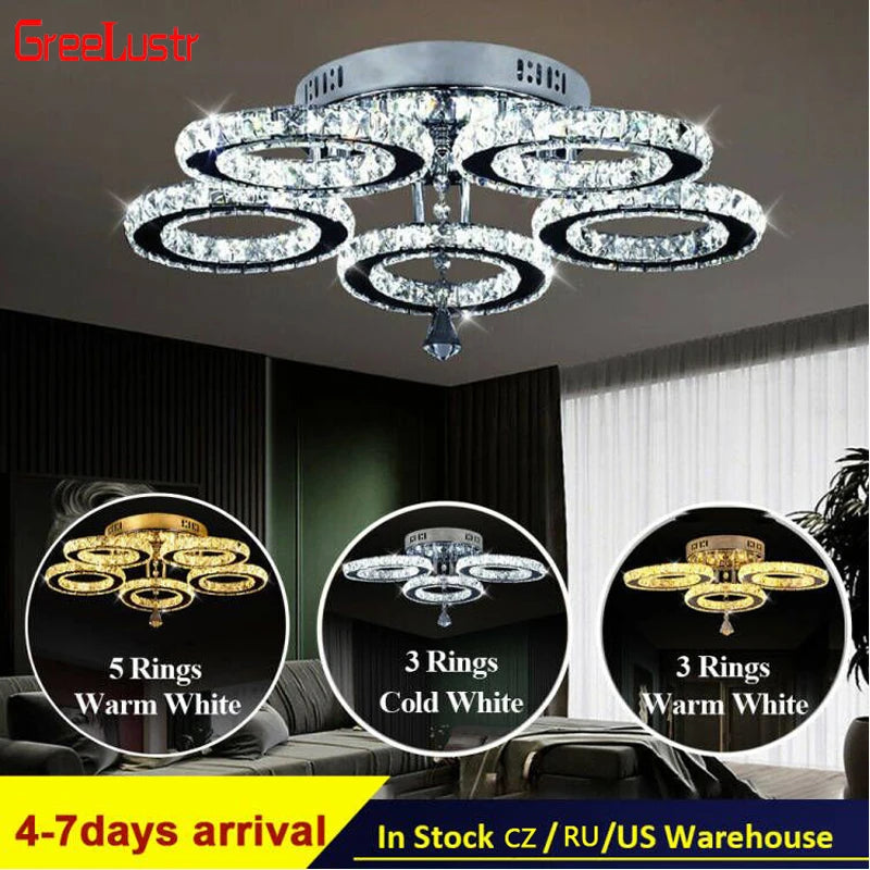 GreeLustr Crystal LED Ring Chandelier Modern Ceiling Light