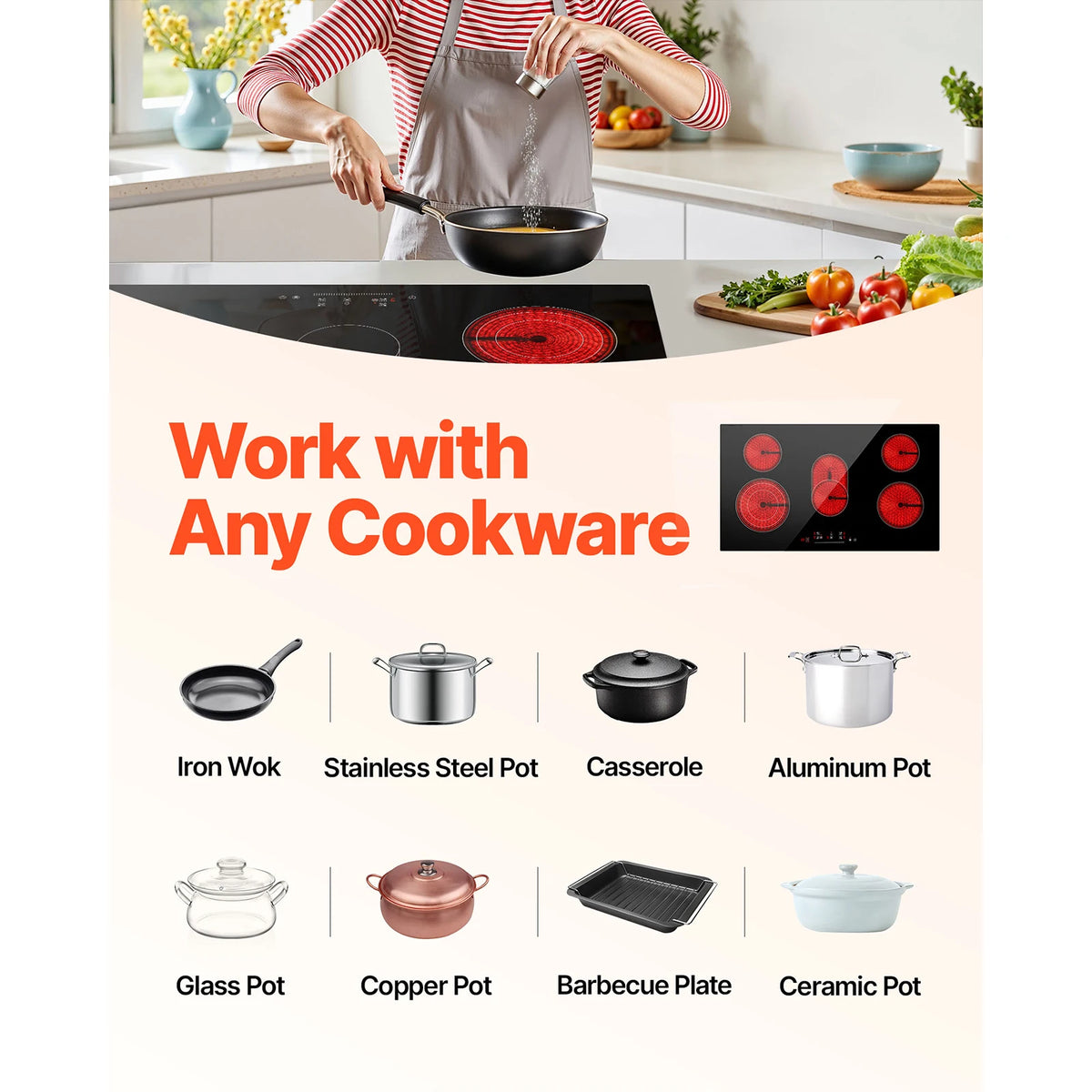 VEVOR Electric Cooktop With Ceramic Glass Touch Control Timer