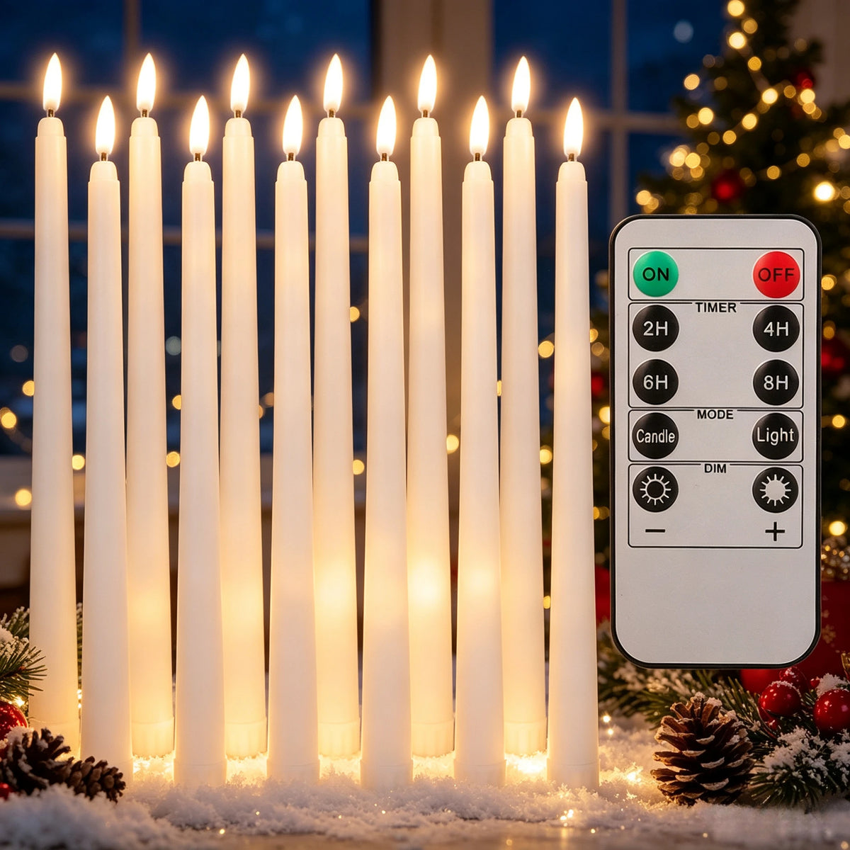 6/12Pack LED Flameless Ivory Taper Candles Flickering with Remote 3D Wick Battery Operated Christmas Window Candle Wedding Decor