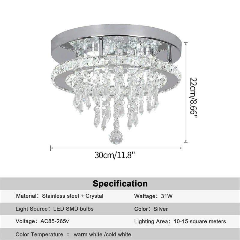 GreeLustr Crystal LED Chandelier With Remote Dimming For Living Rooms