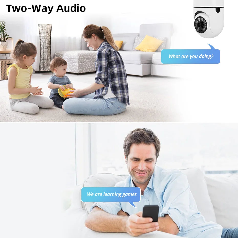 FUERS 2MP E27 Bulb Security Camera 2.4G WiFi PTZ CCTV Camera 4X Zoom AI Human Tracking Color Night Vision Two Way Audio Baby Monitor Indoor