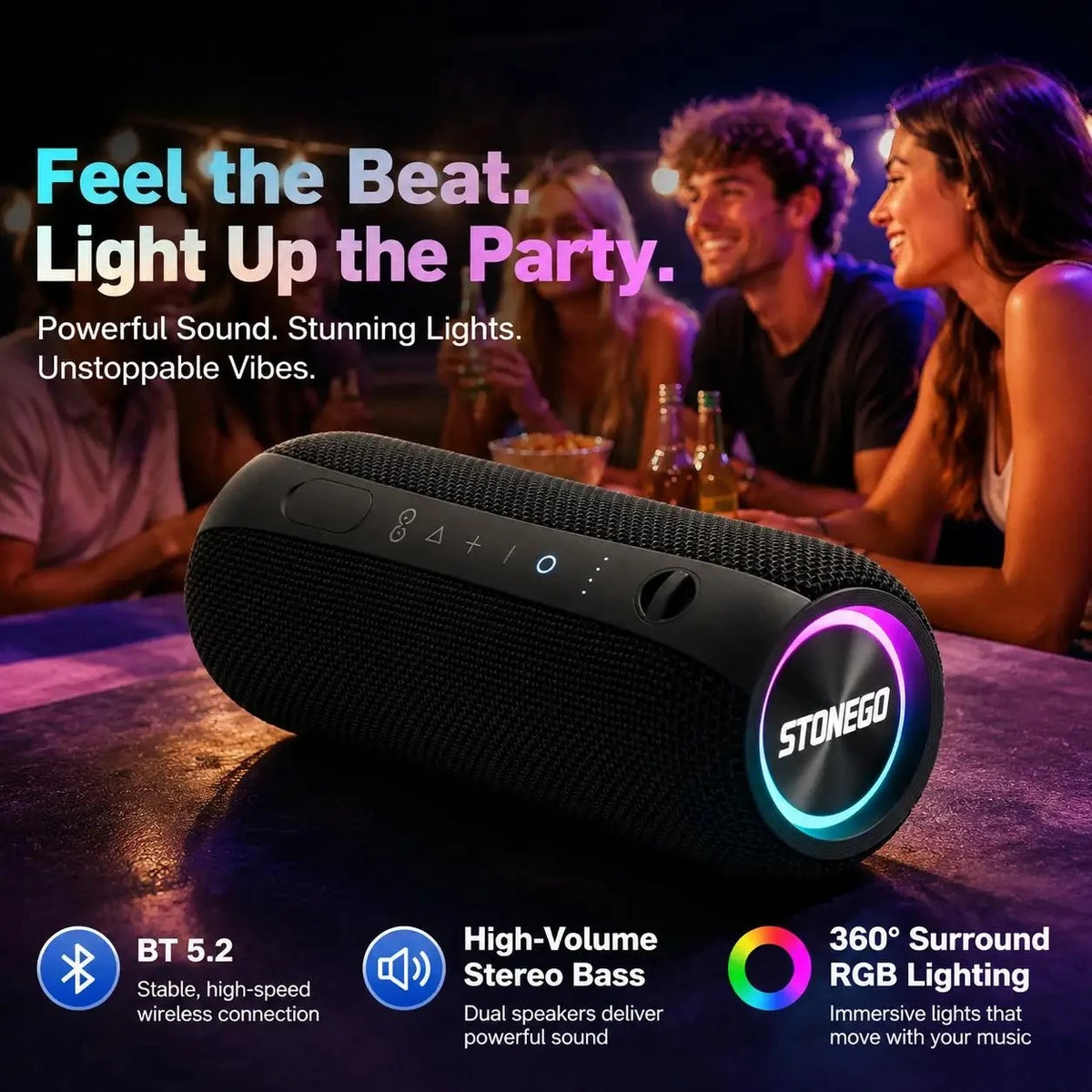 STONEGO Cyberpunk Wireless Bluetooth Speakers With RGB LED Lighting