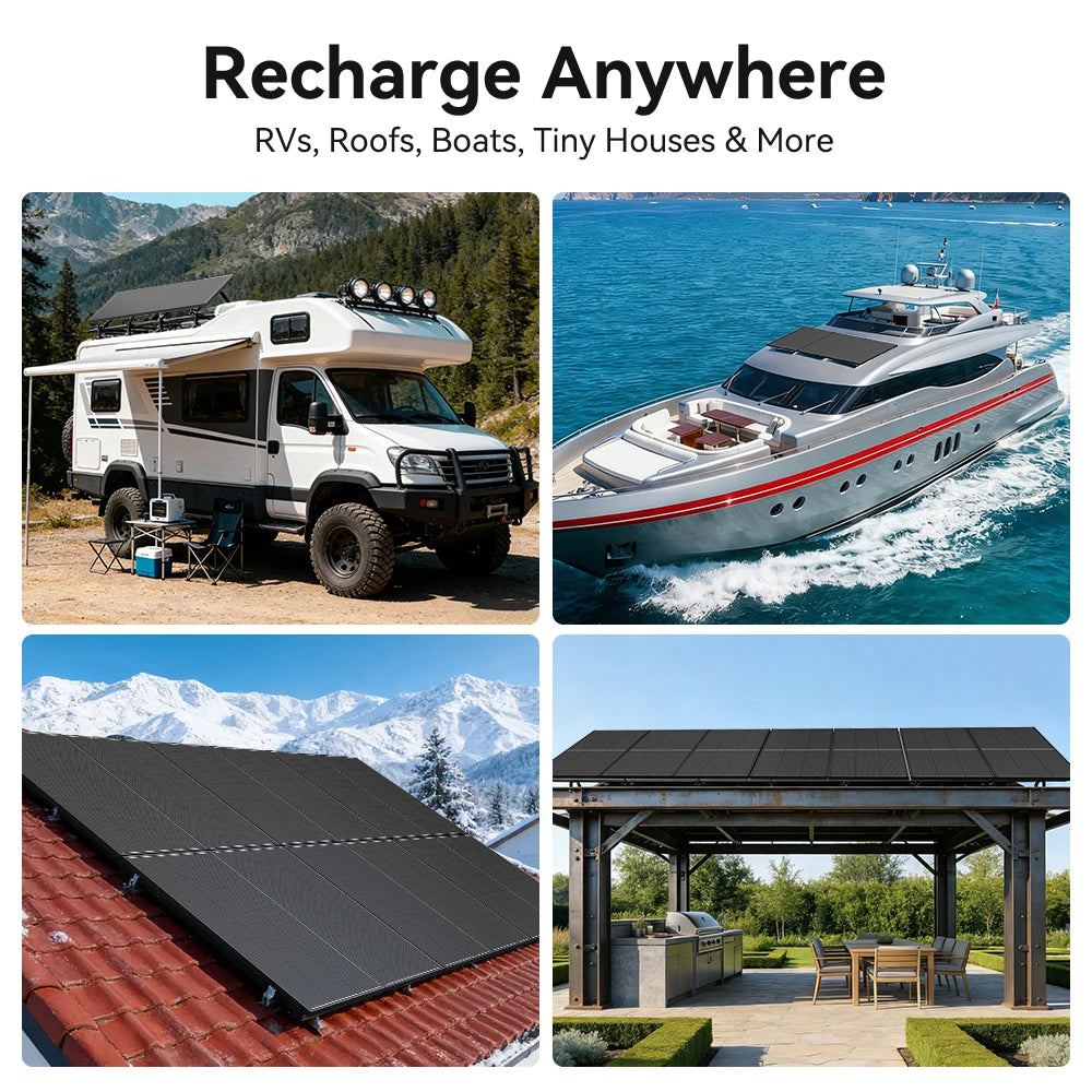 Rvpozwer 12.8V 200W Monocrystalline Solar Panel 18BB N-Type Module Off Grid PV Power Cells Waterproof  For Roof Home Off Grid