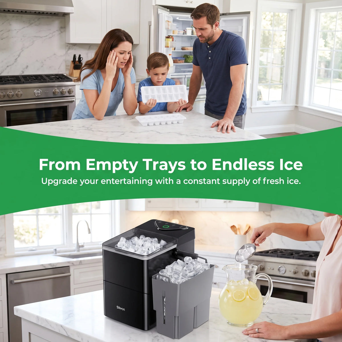PHILERGO Countertop Ice Maker With Self-Cleaning LED Controls