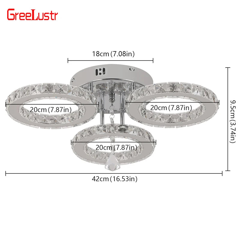 GreeLustr Crystal LED Ring Chandelier Modern Ceiling Light