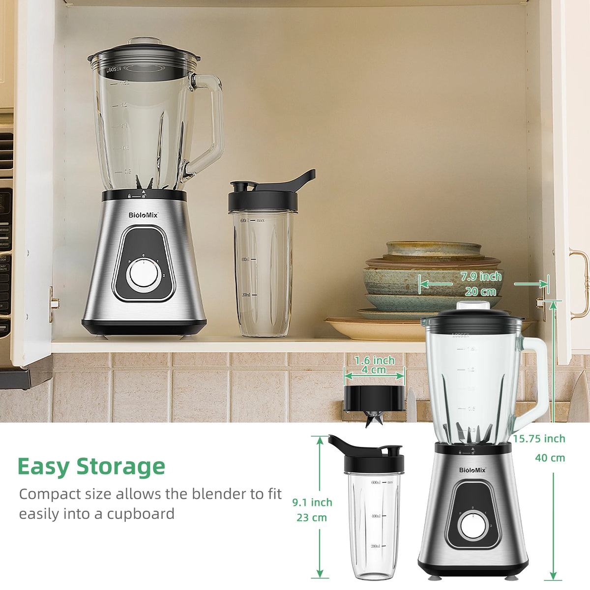 BioloMix Smoothie Blender With Glass Jar For Frozen Drinks
