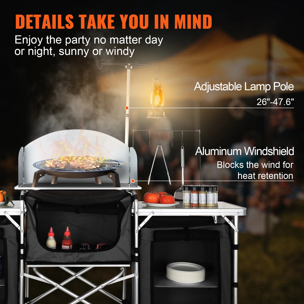 SucceBuy Foldable Outdoor Camping Kitchen Table With Storage Rack