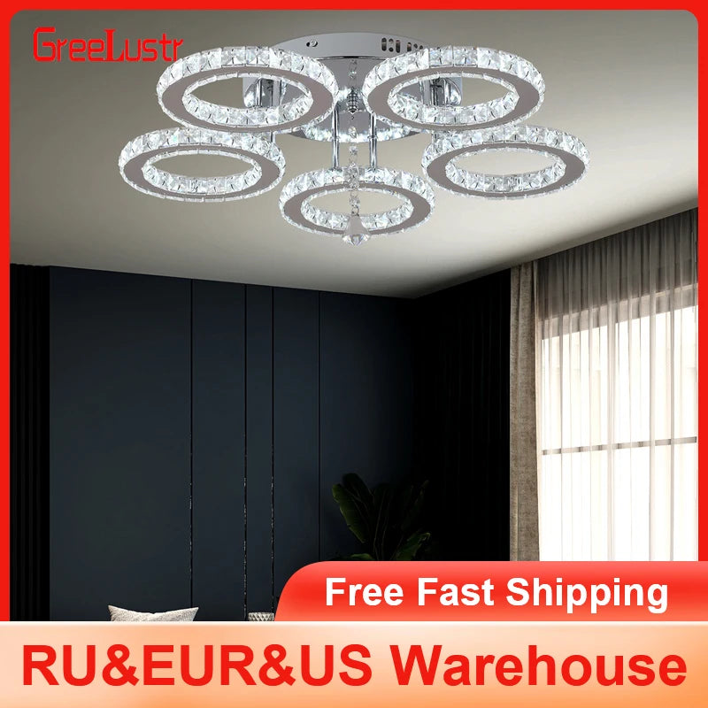 GreeLustr Crystal LED Ring Chandelier Modern Ceiling Light