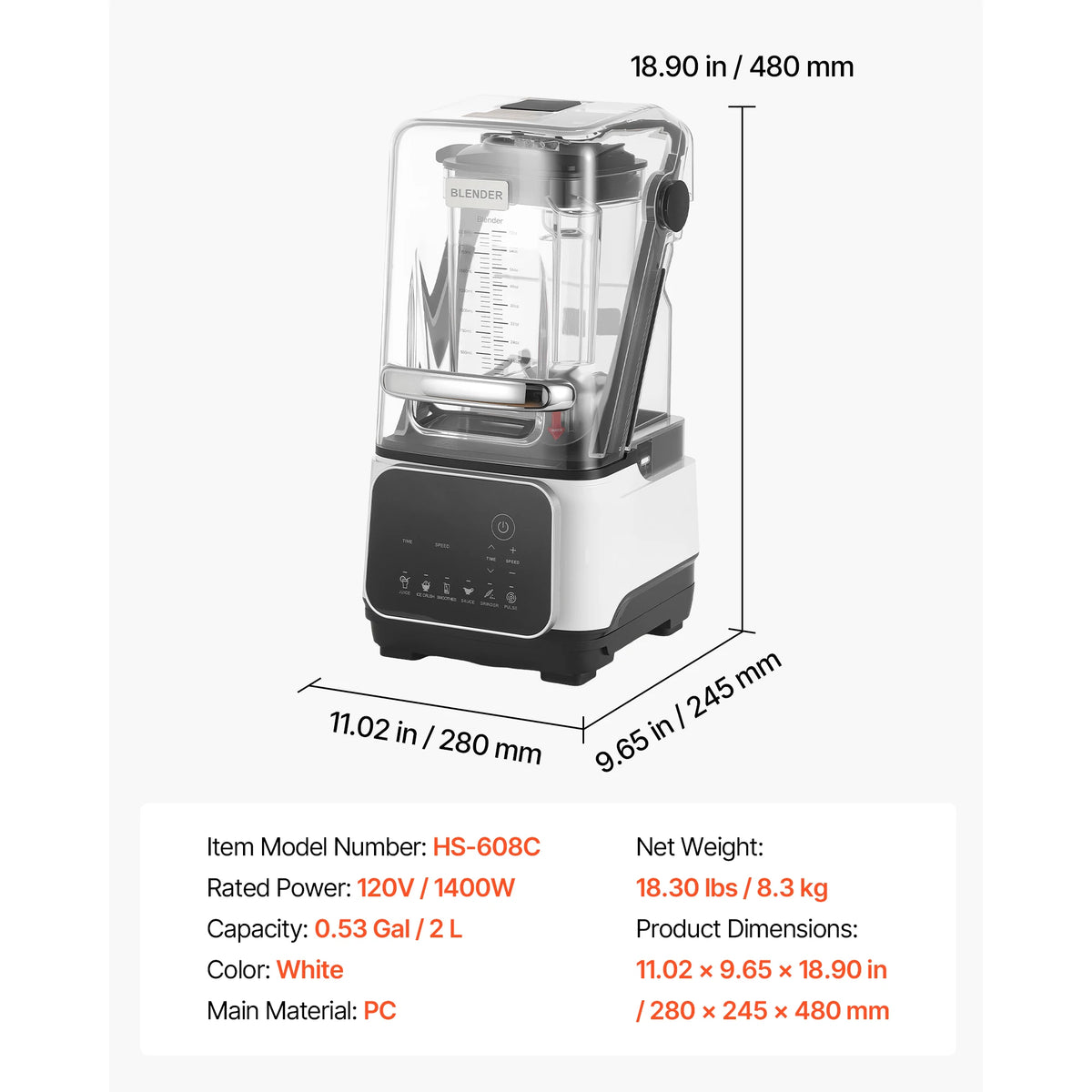 SucceBuy Professional Countertop Blender With Shield And Preset Controls
