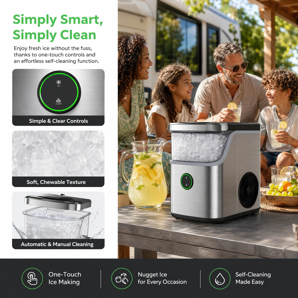 PHILERGO Nugget Ice Maker With Handle And Self Cleaning Function