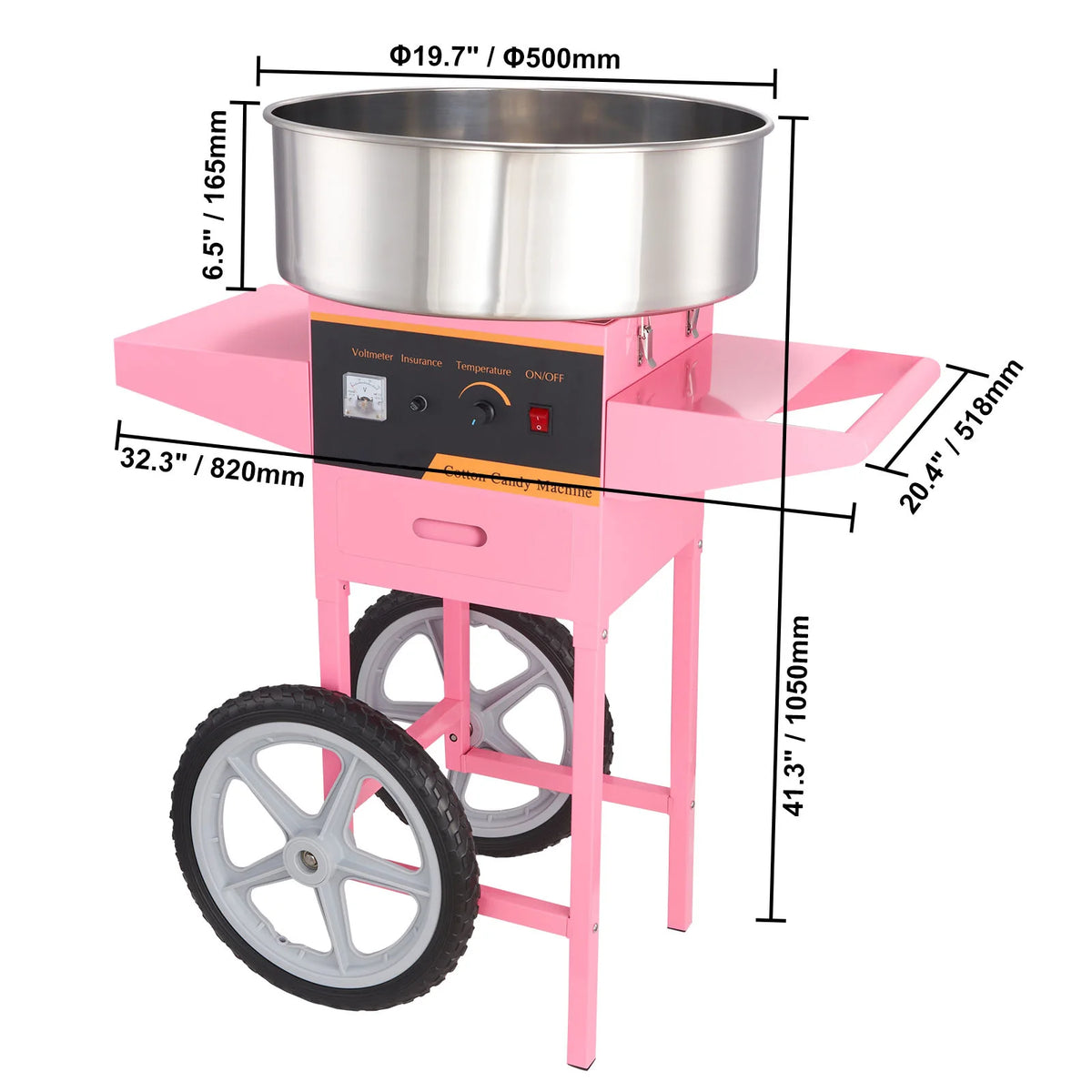 SucceBuy Commercial Cotton Candy Machine With Cart And Stainless Bowl