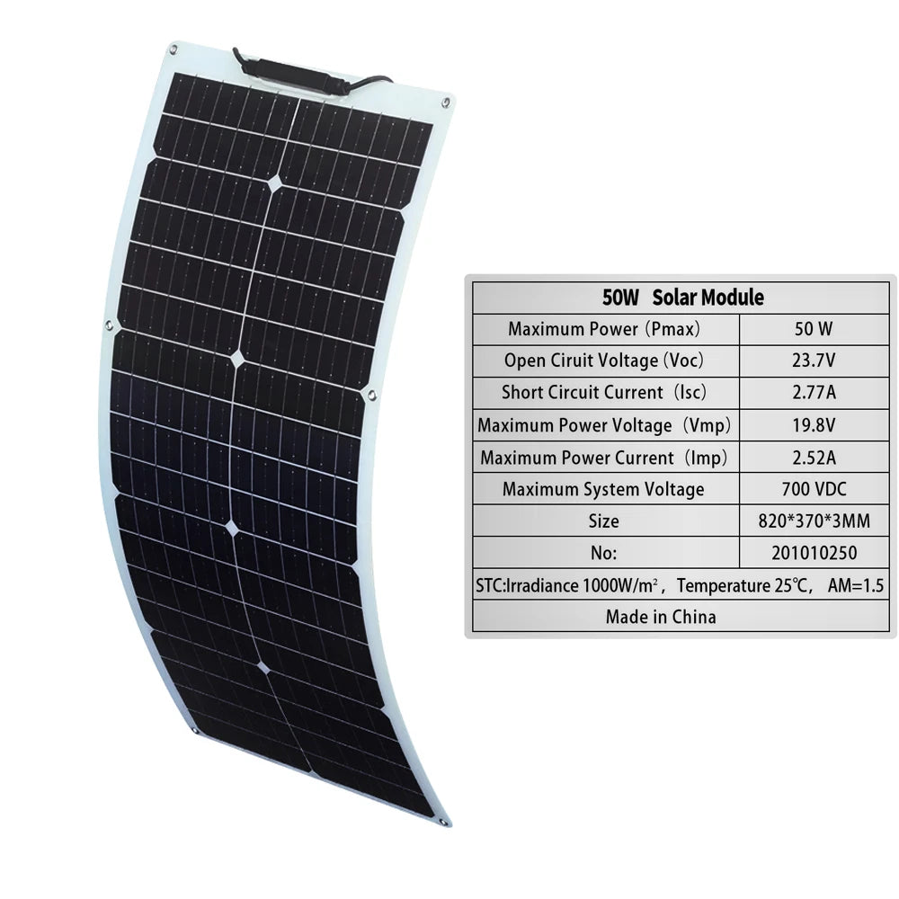 1-2pcs 50W Solar Panel Kit Complete 100W 12V High Efficiency Mono Cell Flexible Solar Panels With Charge Controller PV Cable
