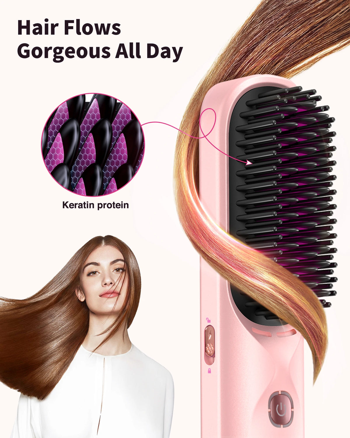 BOPCAL Cordless Hair Straightener Comb Brush With Fast Heating