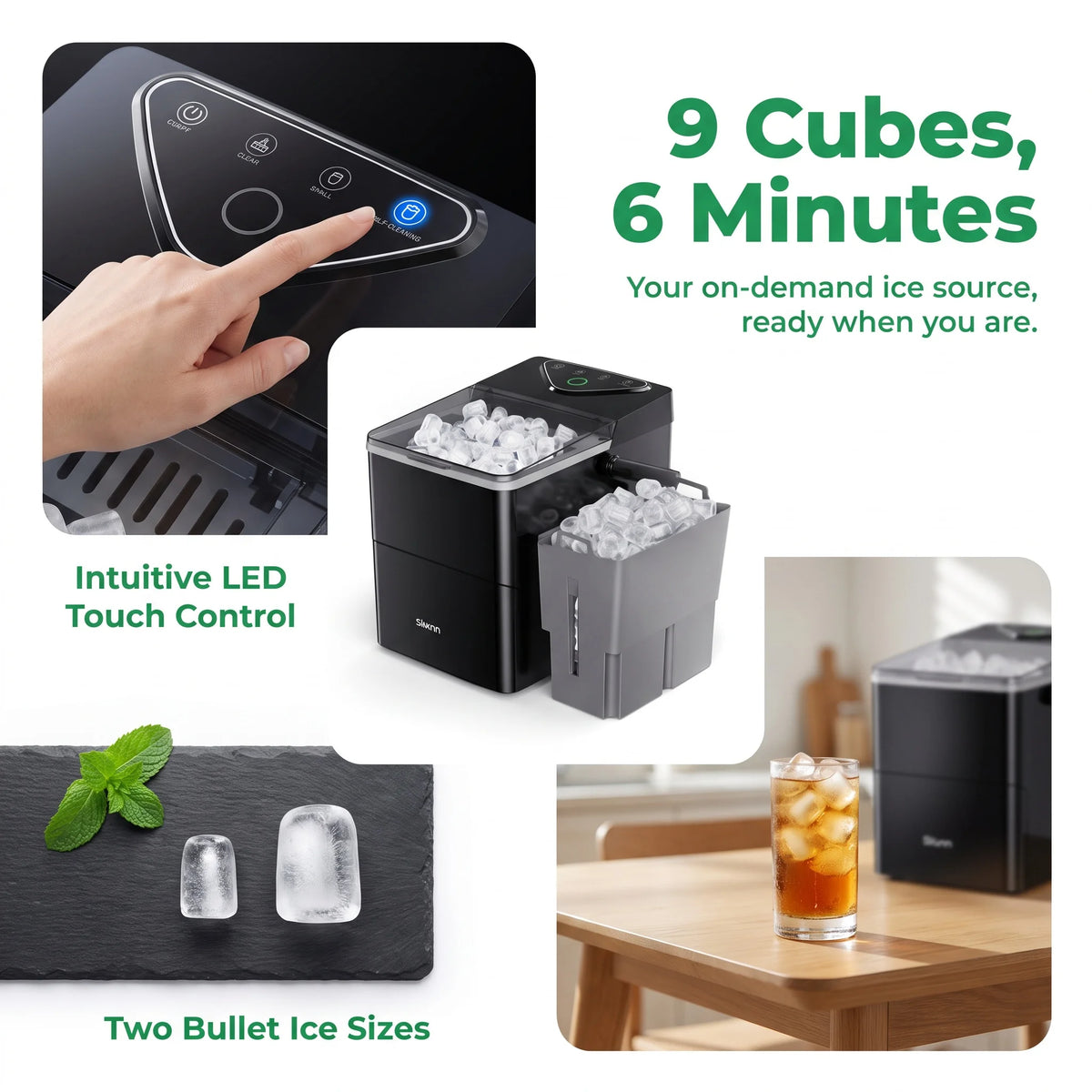 PHILERGO Countertop Ice Maker With Self-Cleaning LED Controls