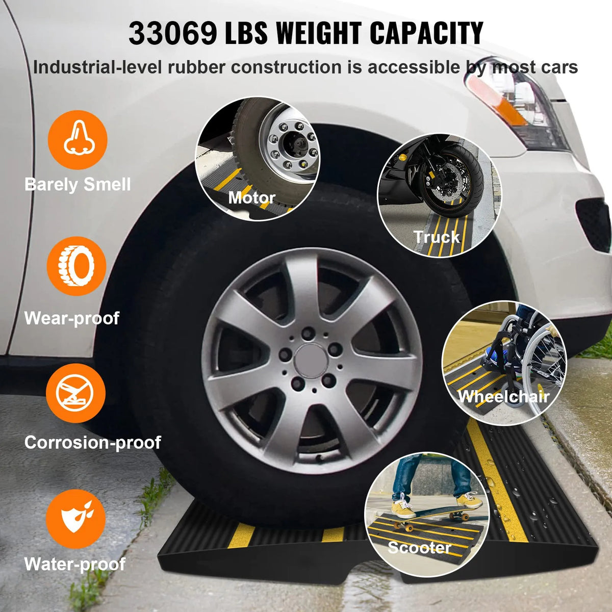 SucceBuy 1/2/3  Cable Protector Ramp Curb Rubber Driveway Threshold Bridge Expandable Ramps for Loading Dock Garage Sidewalk