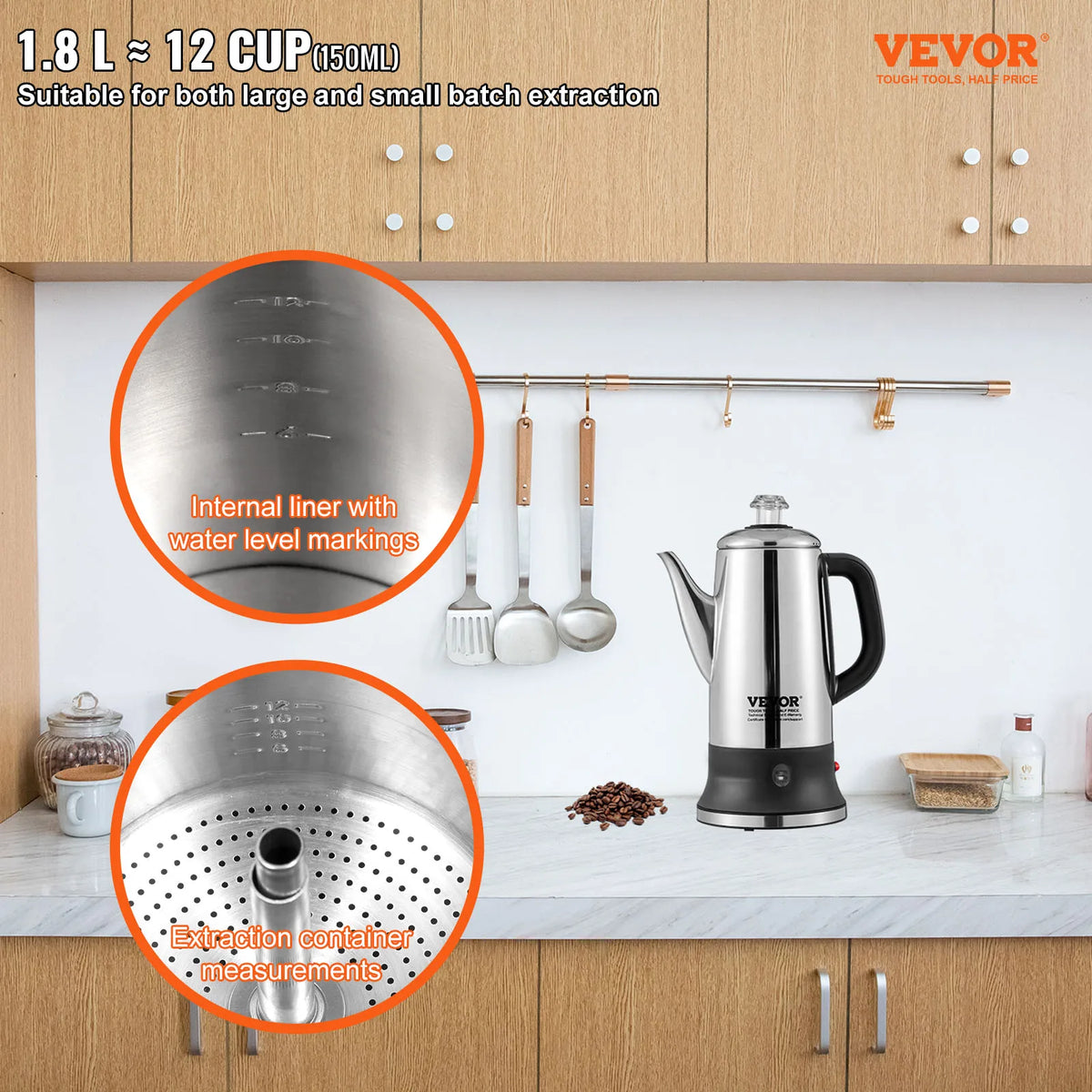 SucceBuy Stainless Steel Electric Coffee Percolator With Keep Warm