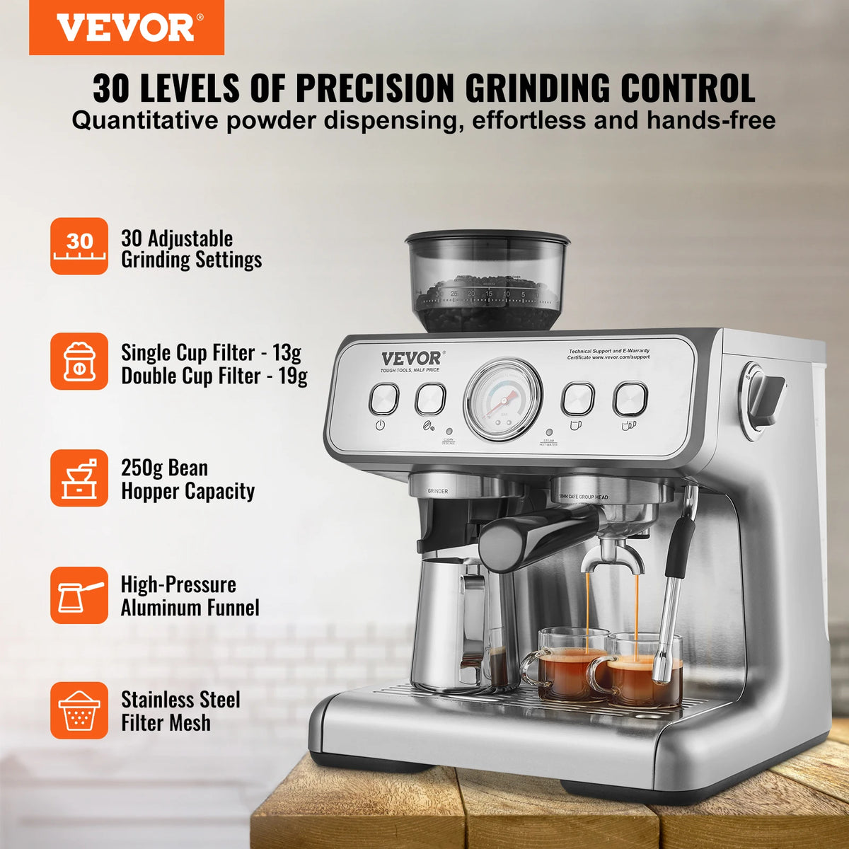 VEVOR Espresso Machine With Grinder And Milk Frother