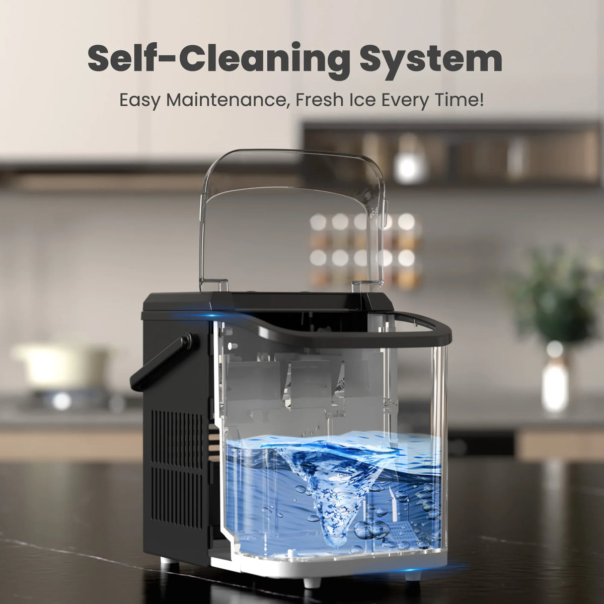 Portable Countertop Bullet Ice Maker With Handle And Self Cleaning Function