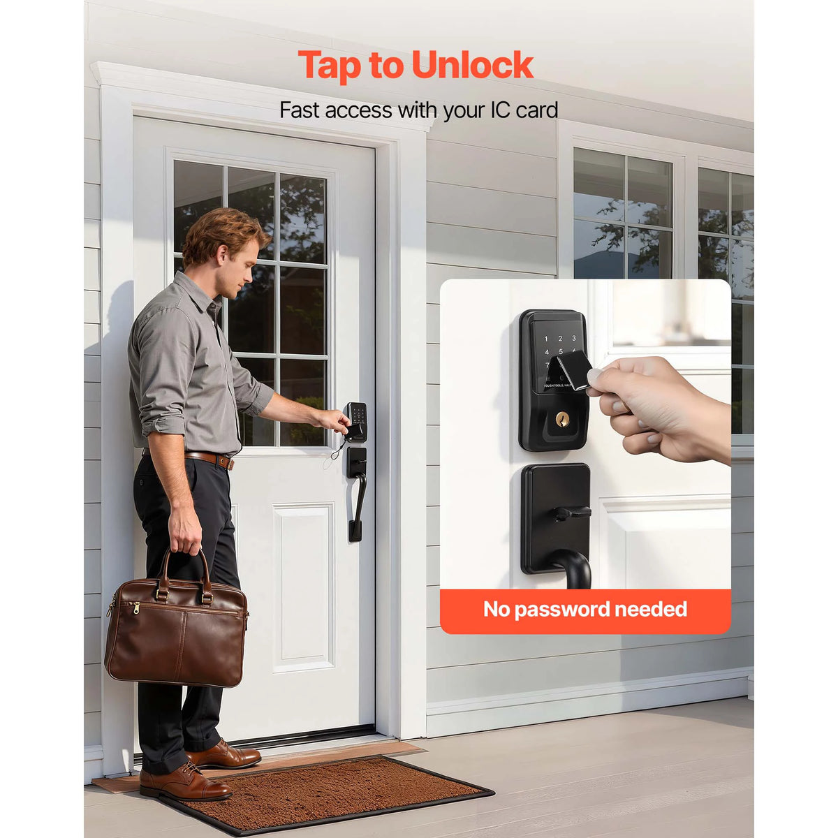 SucceBuy Keyless Entry Door Lock Set Touchpad Deadbolt with IC Card Customizable Codes Auto Lock Anti-Peeking Backlit for Home