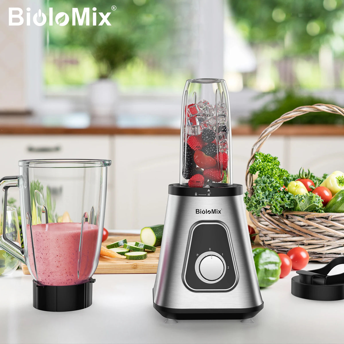 BioloMix Smoothie Blender With Glass Jar For Frozen Drinks