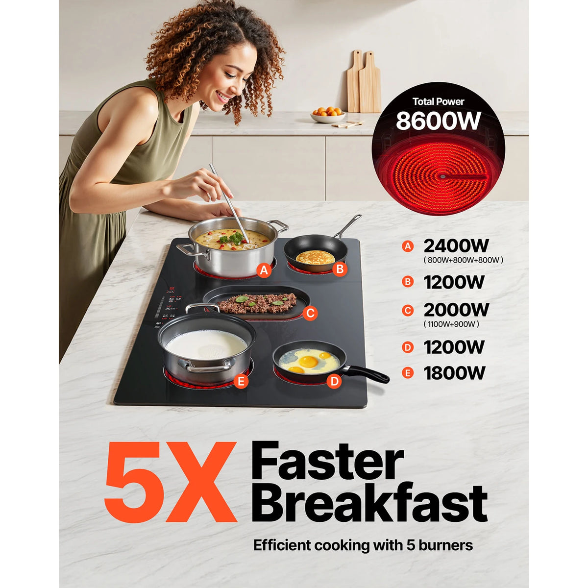 VEVOR Electric Cooktop With Ceramic Glass Touch Control Timer