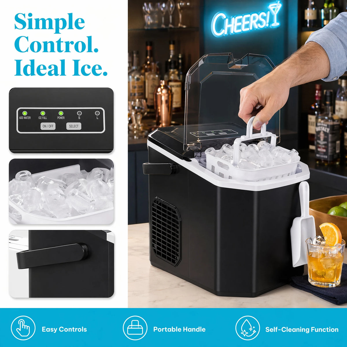 PHILERGO Countertop Ice Maker With Self Cleaning Function