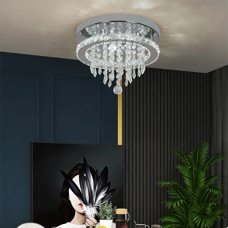 GreeLustr Crystal LED Chandelier With Remote Dimming For Living Rooms