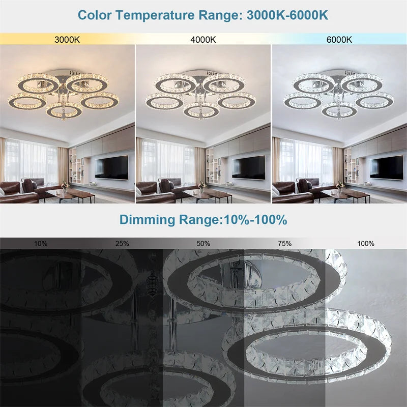 GreeLustr Crystal LED Ring Chandelier Modern Ceiling Light