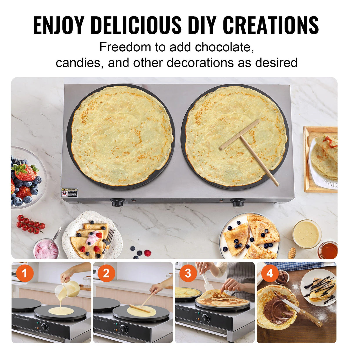 SucceBuy Commercial Electric Crepe Maker With Double Cooking Plates