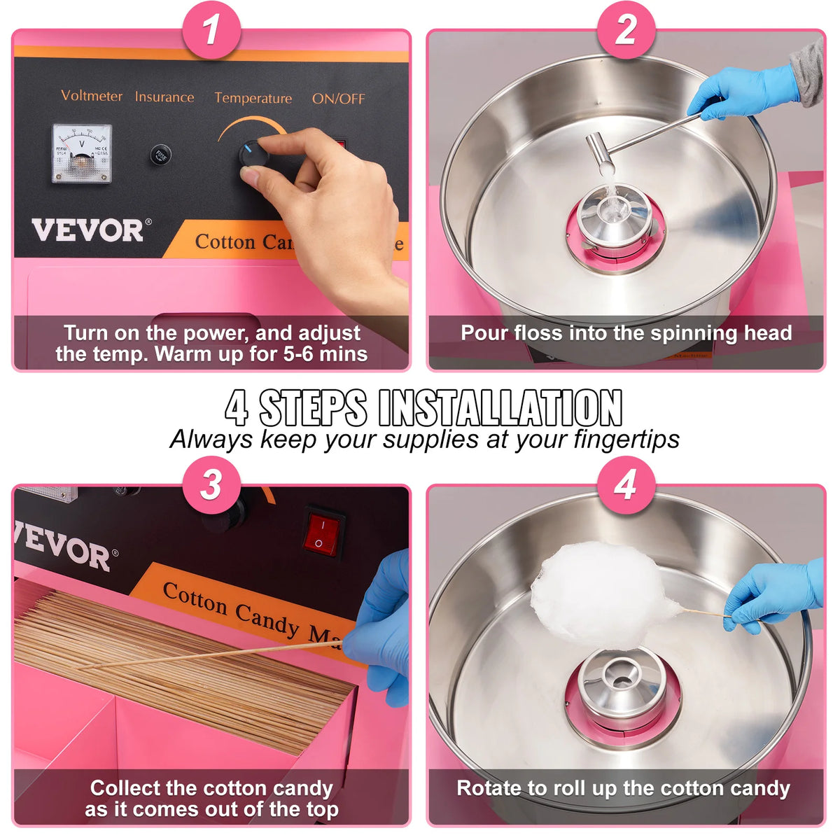 SucceBuy Commercial Cotton Candy Machine With Cart And Stainless Bowl