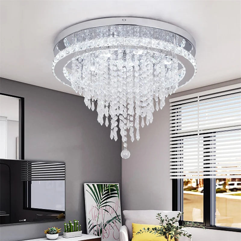 GreeLustr Crystal LED Chandelier With Remote Dimming For Living Rooms