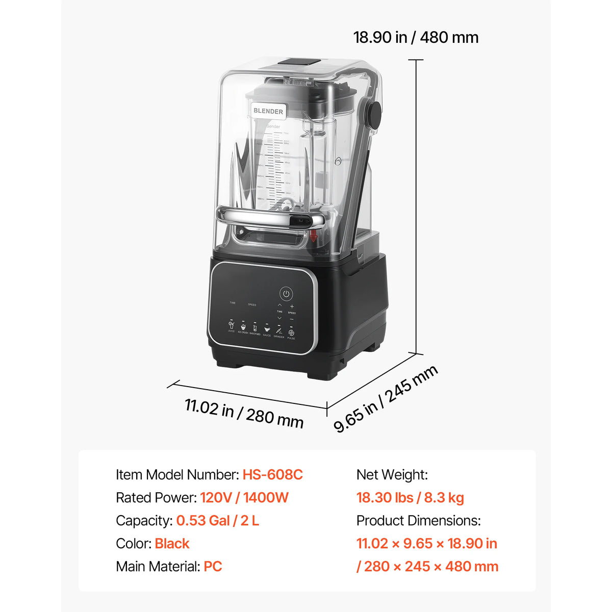 SucceBuy Professional Countertop Blender With Shield And Preset Controls