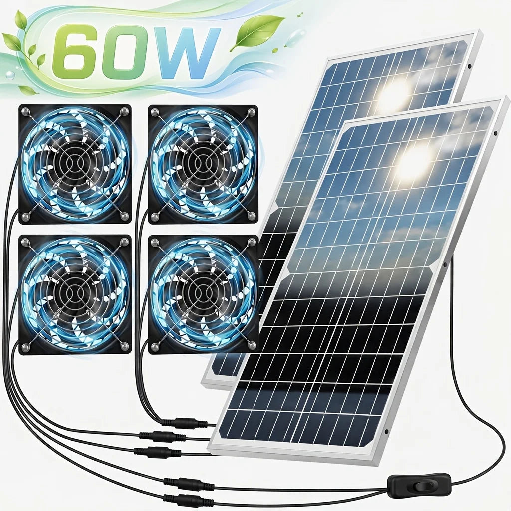 60W Solar Exhaust Fan Kit With Dual High Speed Fans