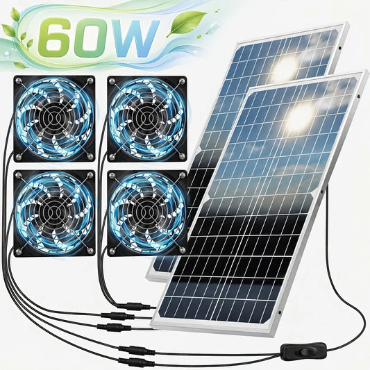 60W Solar Exhaust Fan Kit With Dual High Speed Fans