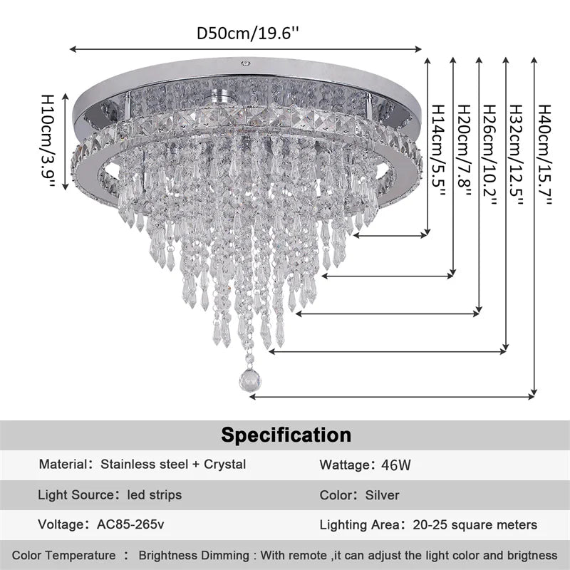 GreeLustr Crystal LED Chandelier With Remote Dimming For Living Rooms