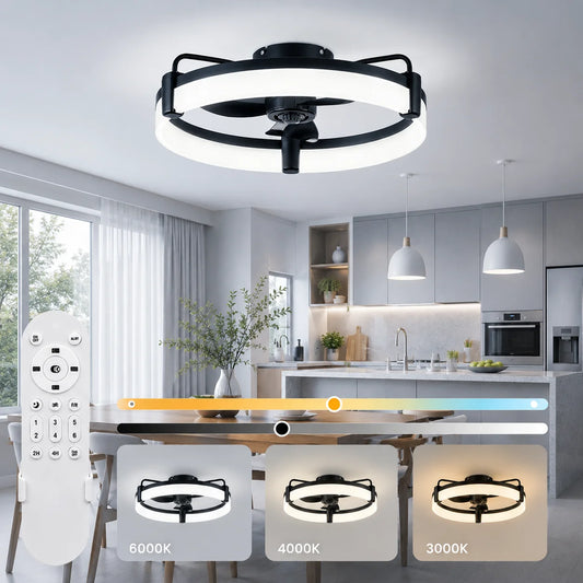 Aiopp Modern Flush Mount Ceiling Fan With Dimmable LED Light