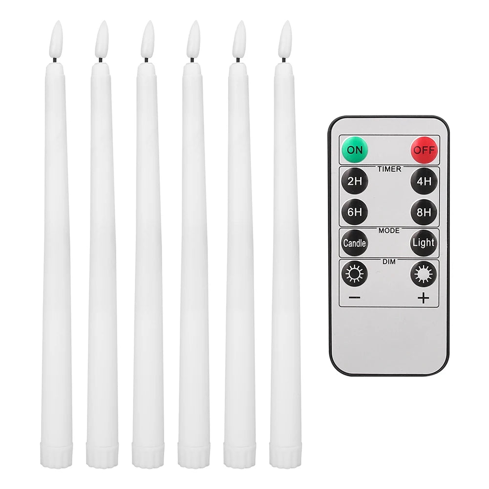 6/12Pack LED Flameless Ivory Taper Candles Flickering with Remote 3D Wick Battery Operated Christmas Window Candle Wedding Decor
